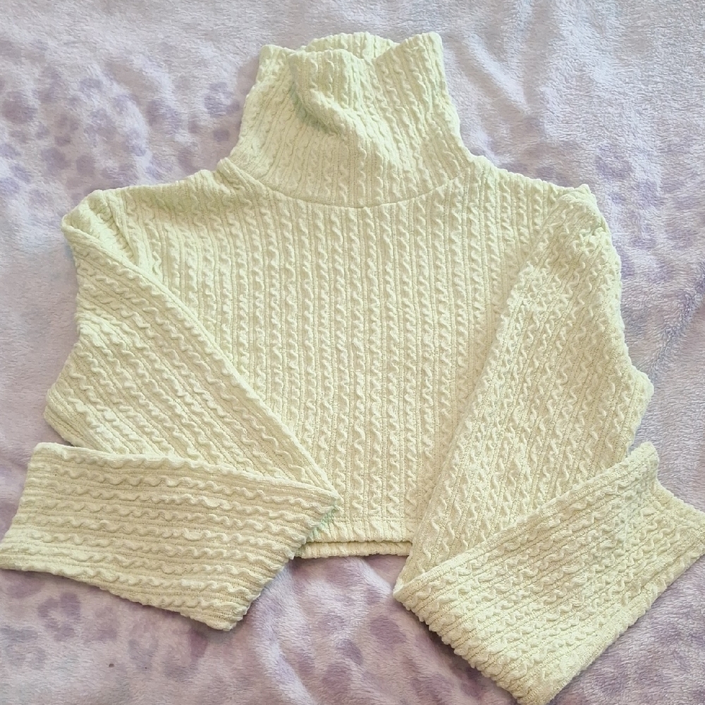 Bershka Off-White Textured Turtleneck Sweater